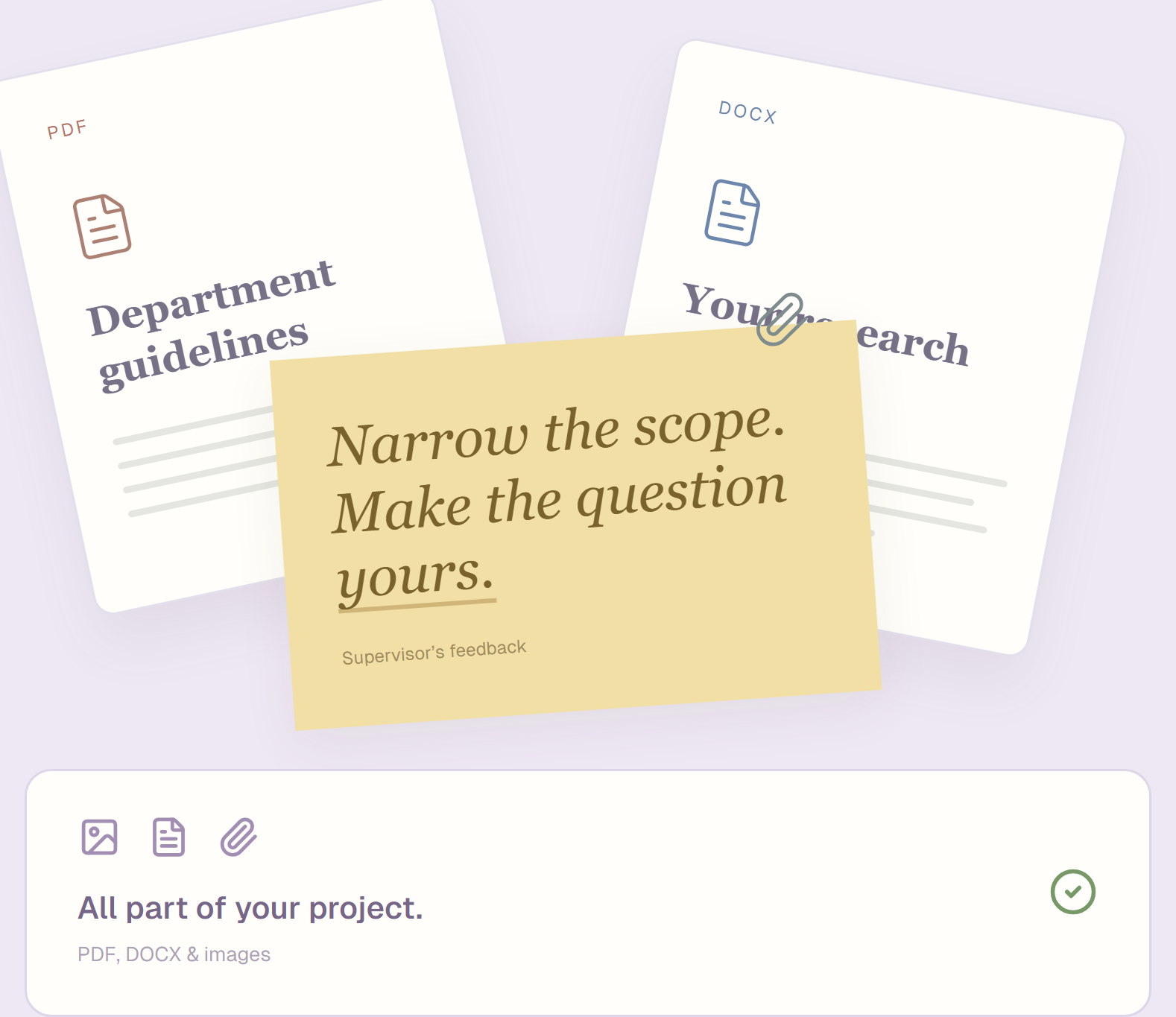 Department guidelines, research notes and supervisor feedback gathered in one project
